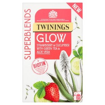 Twinings Superblends Glow fraise et concombre au th&eacute; vert &amp; alo&eacute;vera 20 sachets  40g